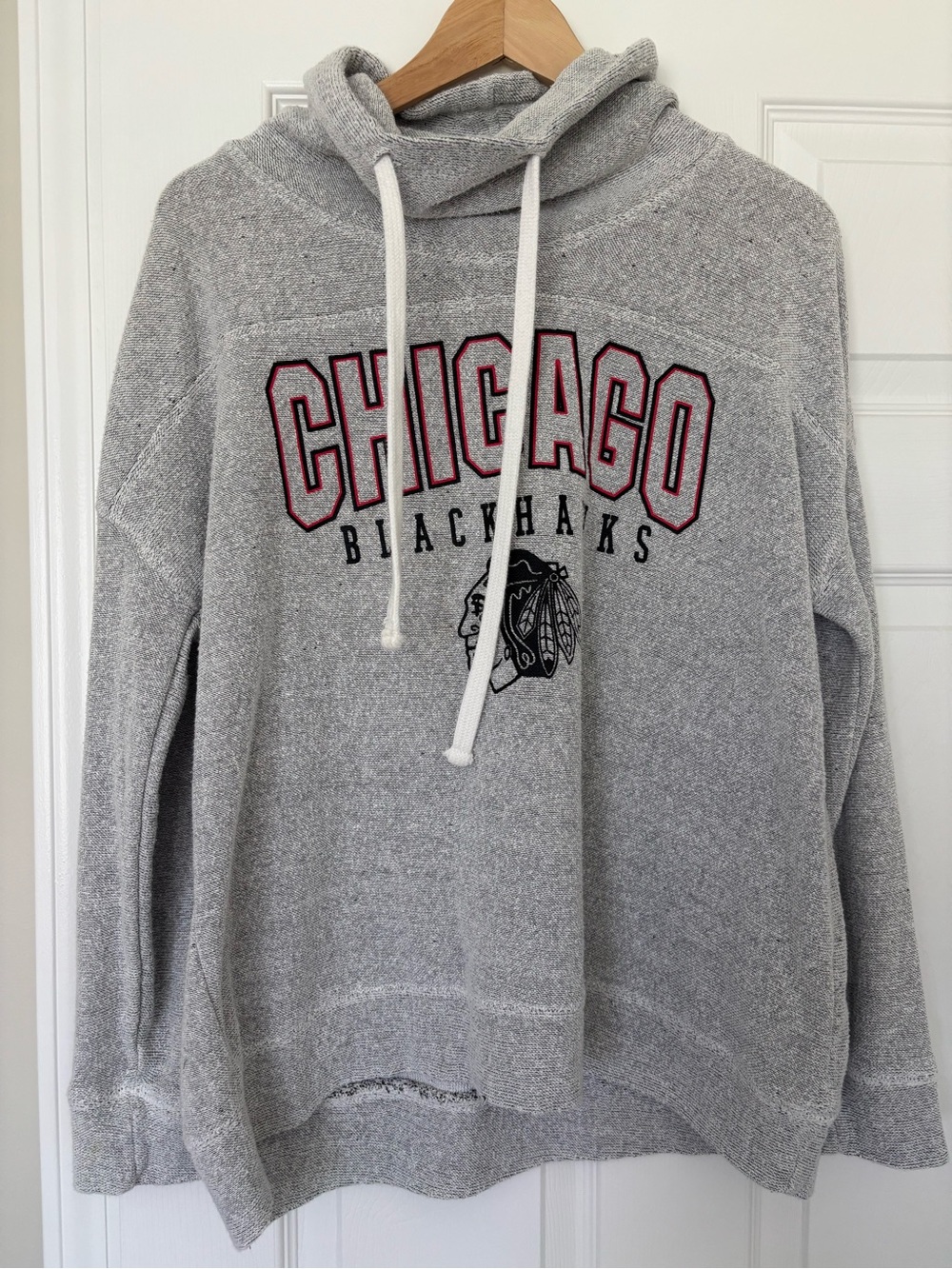 Chicago Blackhawks Gray Cowl Neck Sweatshirt with Drawstring